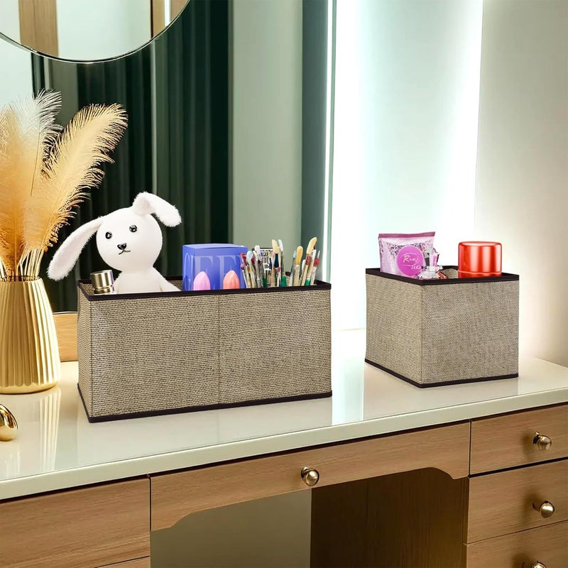 Kuber Industries 12 Pieces Foldable Drawer Organizer Jute Fabric Wardrobe Organizer for Clothes Storage Box for Socks Bra Tie and Scarfs Stationary Cabinet Organizer Brown - Image 4