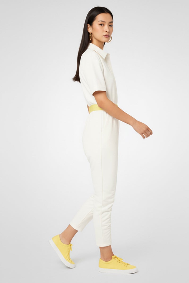 STELLA MCCARTNEY Women Plain Short Sleeve Jumpsuit, Off White - Image 3