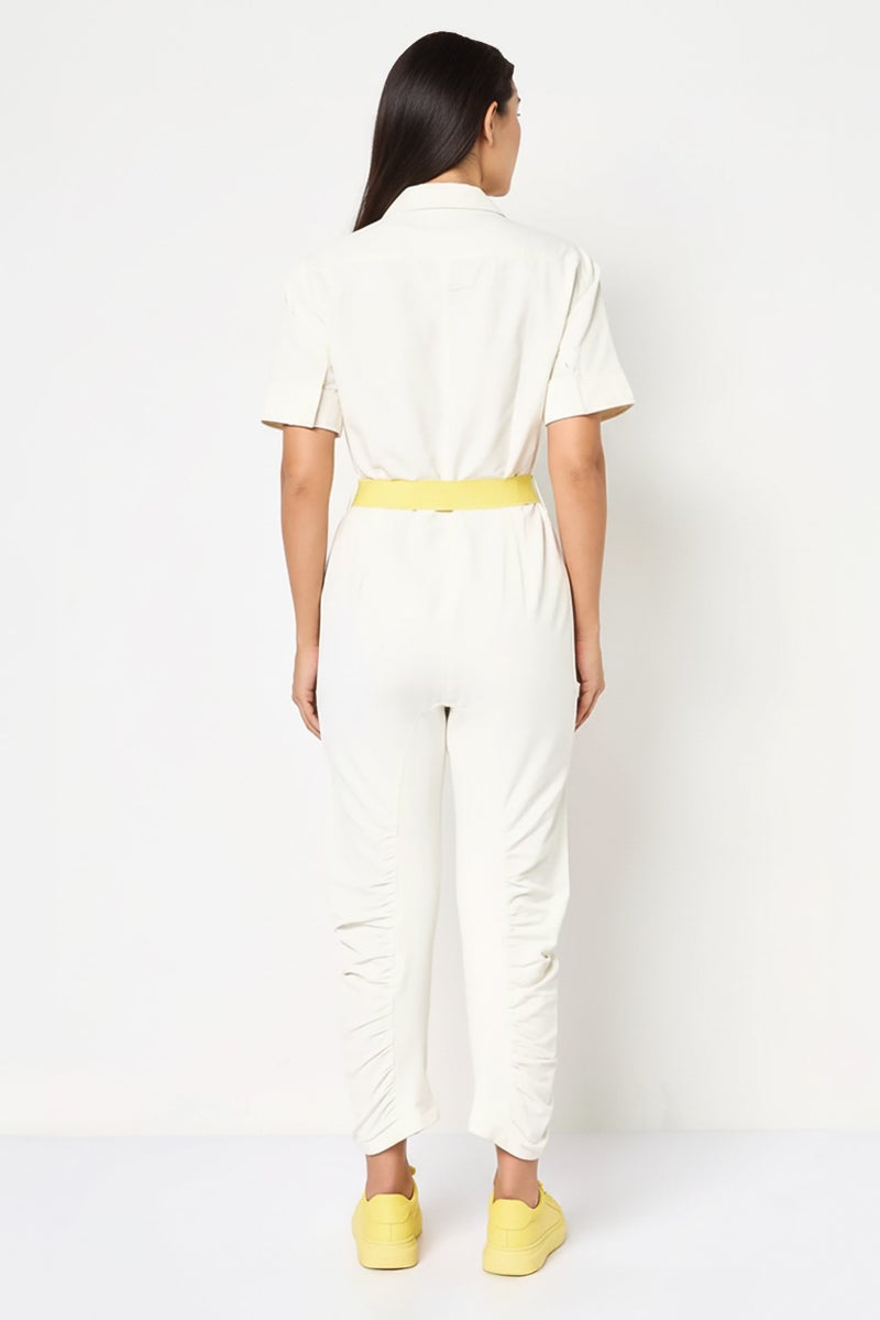 STELLA MCCARTNEY Women Plain Short Sleeve Jumpsuit, Off White - Image 4