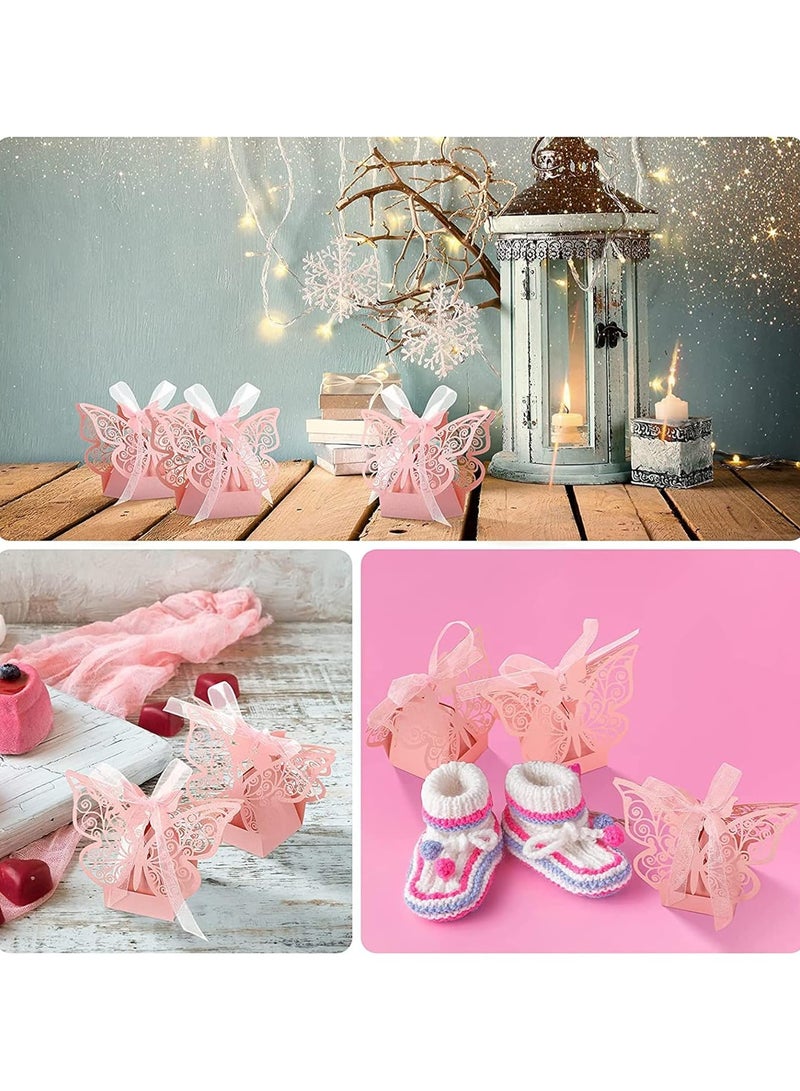 عام **50 صندوق حلوى، صناديق هدايا بتصميم قطع الليزر على شكل فراشة مع شريط، صناديق شوكولاتة لطيفة لحفلات الزفاف، حفلات العازبات، حفلات عيد الميلاد، حفلات استقبال المولود، لوازم تزيين الهدايا** - Image 2