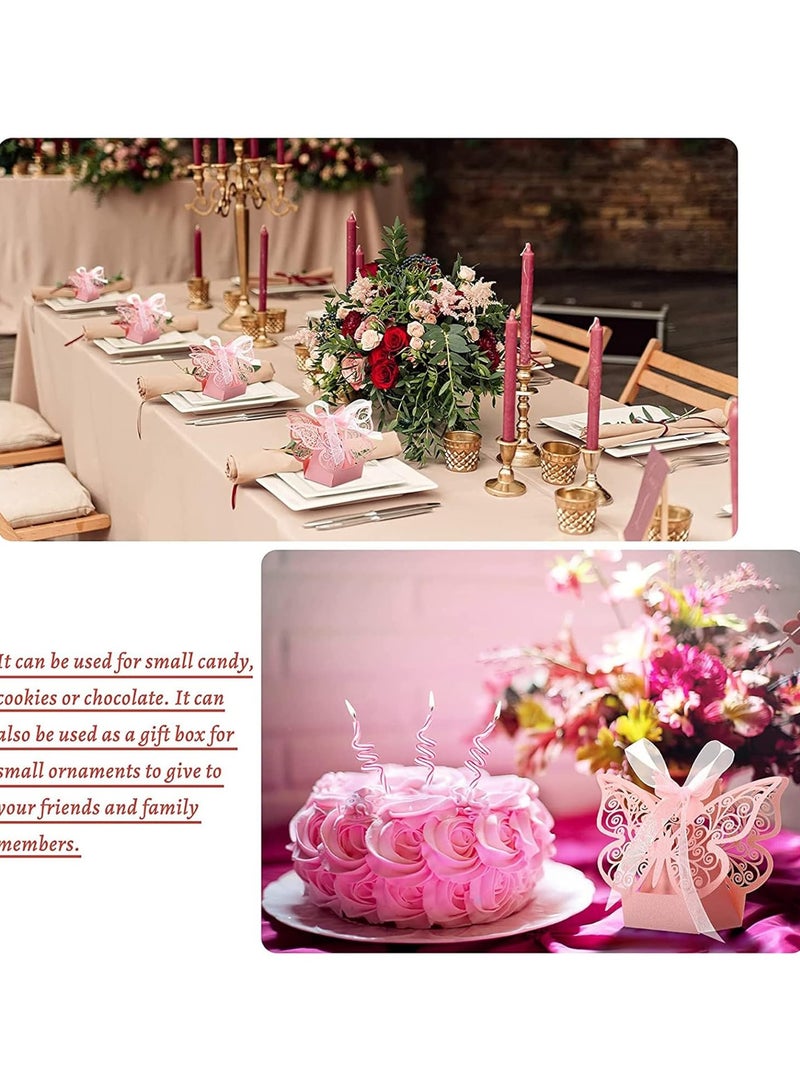 عام **50 صندوق حلوى، صناديق هدايا بتصميم قطع الليزر على شكل فراشة مع شريط، صناديق شوكولاتة لطيفة لحفلات الزفاف، حفلات العازبات، حفلات عيد الميلاد، حفلات استقبال المولود، لوازم تزيين الهدايا** - Image 3