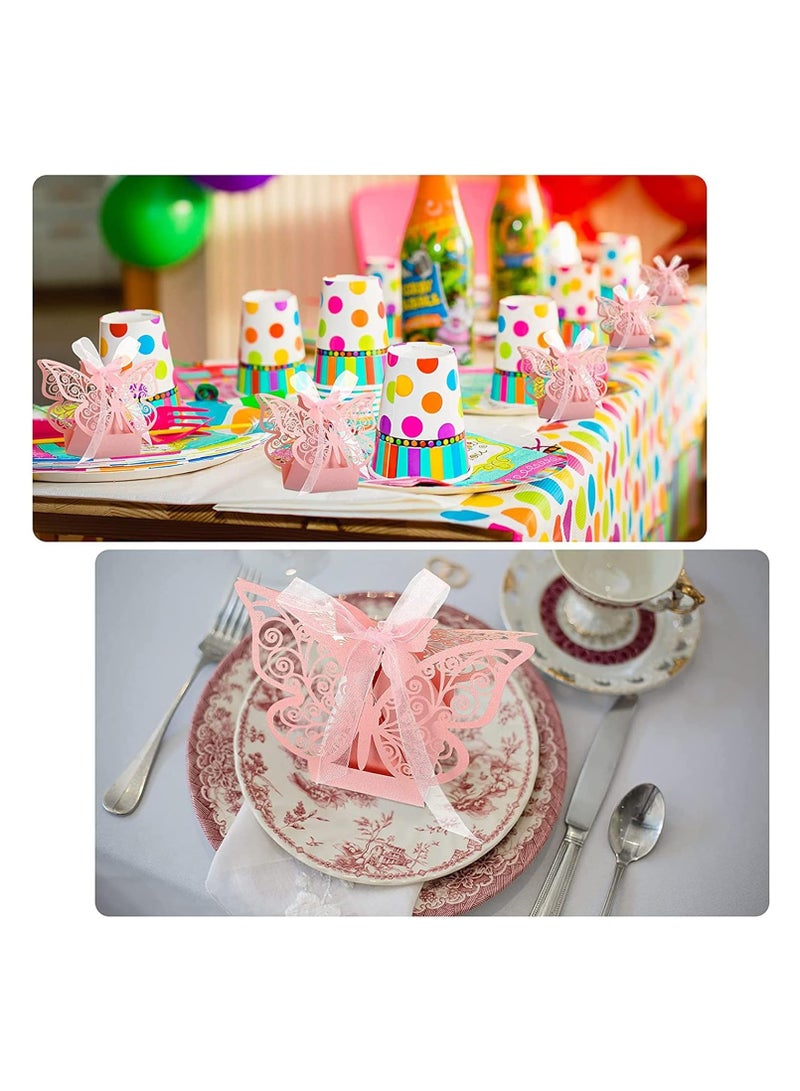 عام **50 صندوق حلوى، صناديق هدايا بتصميم قطع الليزر على شكل فراشة مع شريط، صناديق شوكولاتة لطيفة لحفلات الزفاف، حفلات العازبات، حفلات عيد الميلاد، حفلات استقبال المولود، لوازم تزيين الهدايا** - Image 4