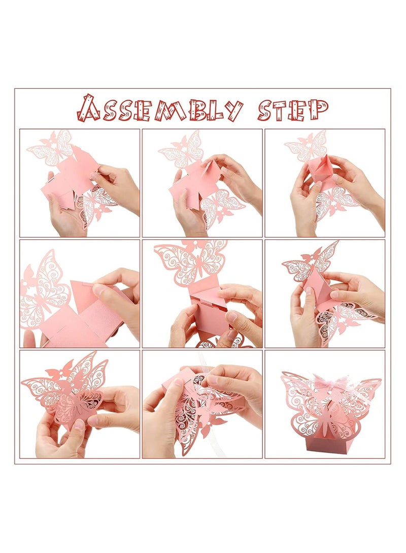 عام **50 صندوق حلوى، صناديق هدايا بتصميم قطع الليزر على شكل فراشة مع شريط، صناديق شوكولاتة لطيفة لحفلات الزفاف، حفلات العازبات، حفلات عيد الميلاد، حفلات استقبال المولود، لوازم تزيين الهدايا** - Image 5