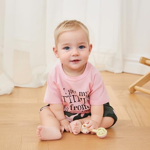 Fernvia Toddler Girls Clothes 1T 2T 3T 4T 5T Summer Outfits Baby Kids Short Sleeve T-Shirt Tops & Camouflage Shorts Sets (B-Pink, 3-4 Years) - Image 3