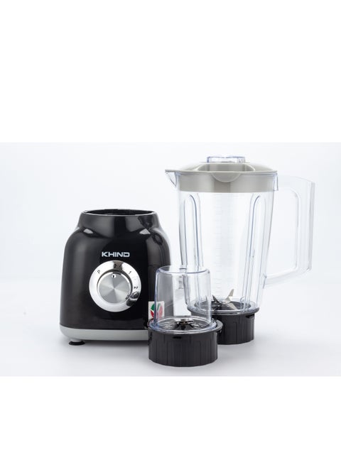 KHIND Blender BL 1542 ، كامل مع دورق سعة 1.5 لتر وراحة 2 من إعدادات السرعة. بالإضافة إلى ذلك ، يأتي مزودًا بوعاء طاحونة جاف سعة 0.6 لتر يسمح لك بطحن المكونات السوداء بسهولة.