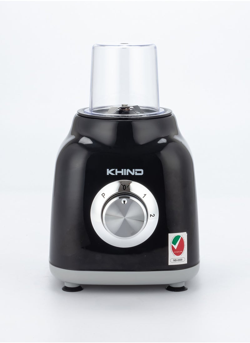 KHIND Blender BL 1542 ، كامل مع دورق سعة 1.5 لتر وراحة 2 من إعدادات السرعة. بالإضافة إلى ذلك ، يأتي مزودًا بوعاء طاحونة جاف سعة 0.6 لتر يسمح لك بطحن المكونات السوداء بسهولة.