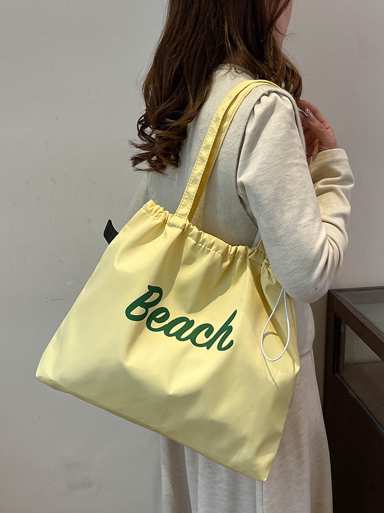 Korean Style New Letter Printed Bag Women'S Large Capacity Nylon Shoulder Bag Casual Simple Portable Drawstring Tote Bag - Image 4