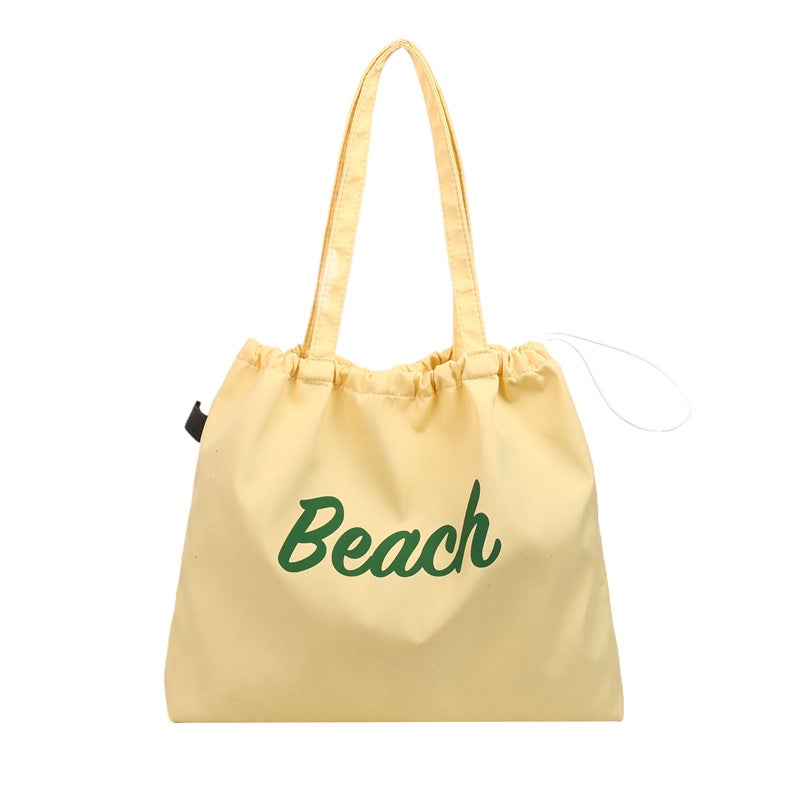 Korean Style New Letter Printed Bag Women'S Large Capacity Nylon Shoulder Bag Casual Simple Portable Drawstring Tote Bag - Image 1