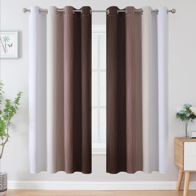 Estelar Textiler Brown and Greyish White Blackout Curtains 72 Inch Length 2 Panels Set  Full Room Darkening Grommet Ombre Curtains for Bedroom  Thermal Insulated Light Blocking Gradient Drapes 52Wx72L - Image 2