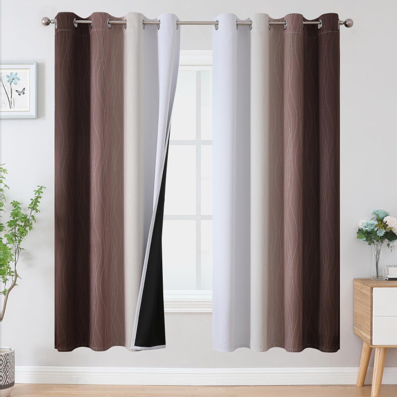 Estelar Textiler Brown and Greyish White Blackout Curtains 72 Inch Length 2 Panels Set  Full Room Darkening Grommet Ombre Curtains for Bedroom  Thermal Insulated Light Blocking Gradient Drapes 52Wx72L - Image 1