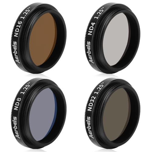 Aerbeis 1.25 Inch Moon Filter for Telescope, Neutral Density Filter Kit ND4 ND8 ND16 ND32, Reduces Moon Glare and Enhances Lunar Crater Details,Prevent Image Overexposure, 1.25" Telescope Eyepieces Accessory - Image 1