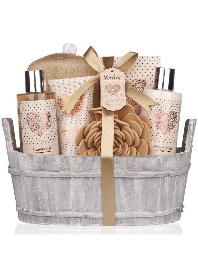 Lovestee Spa Gift Basket – Bath and Body Set with Vanilla Fragrance by Lovestee - Bath Gift Basket Includes Shower Gel, Body Lotion, Hand Lotion, Bath Salt, Eva Sponge and a Bath Puff  - Image 1