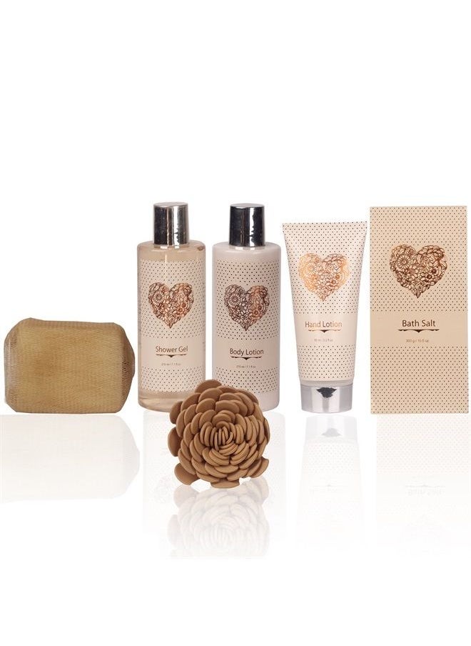 Lovestee Spa Gift Basket – Bath and Body Set with Vanilla Fragrance by Lovestee - Bath Gift Basket Includes Shower Gel, Body Lotion, Hand Lotion, Bath Salt, Eva Sponge and a Bath Puff  - Image 5