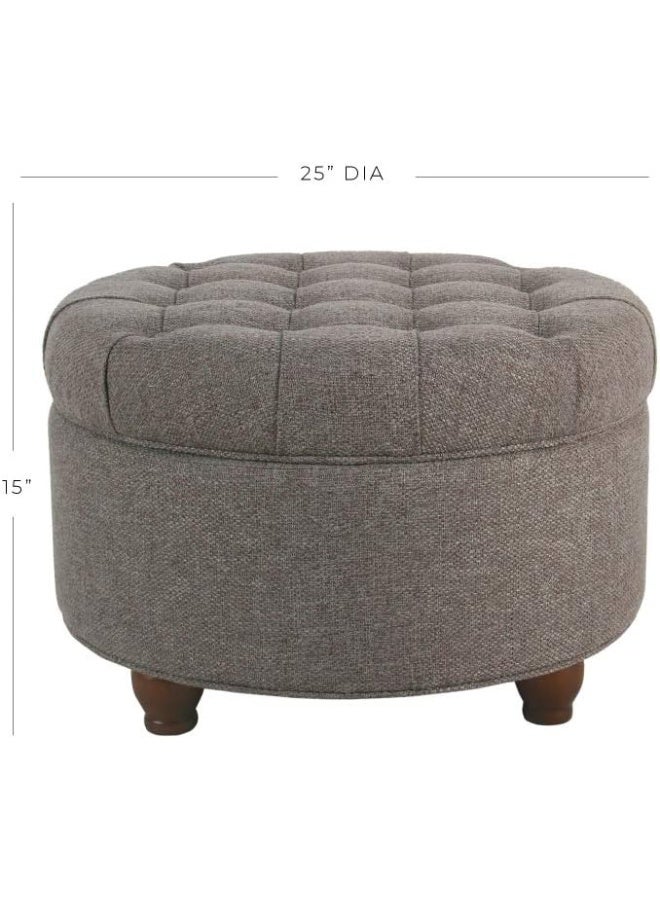 Homepop Home Decor | Large Button Tufted Woven Round Storage Ottoman | Ottoman with Storage for Living Room & Bedroom (Dark Gray) - Image 3