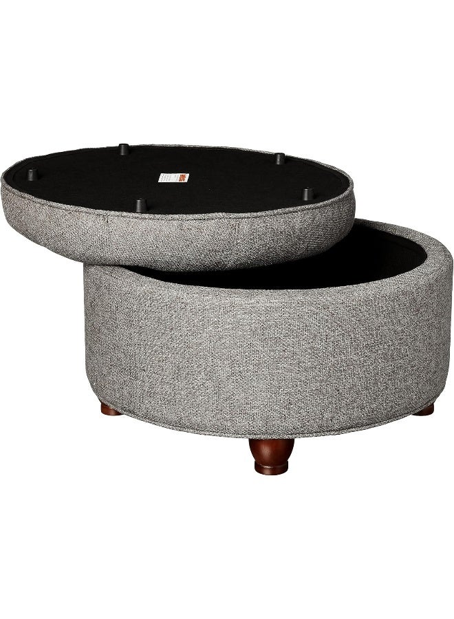 Homepop Home Decor | Large Button Tufted Woven Round Storage Ottoman | Ottoman with Storage for Living Room & Bedroom (Dark Gray) - Image 5