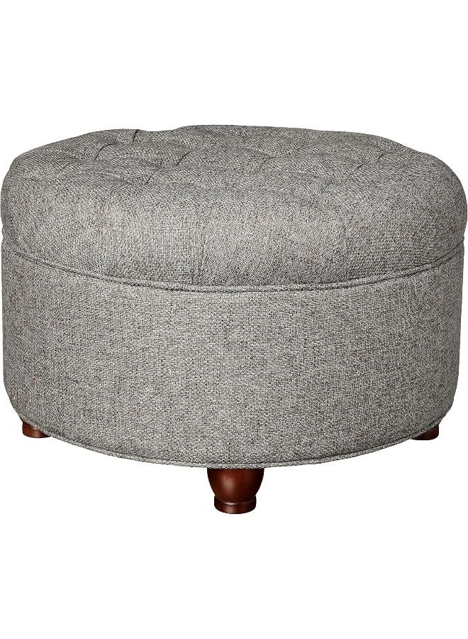 Homepop Home Decor | Large Button Tufted Woven Round Storage Ottoman | Ottoman with Storage for Living Room & Bedroom (Dark Gray) - Image 1
