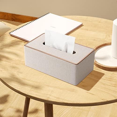 GORESE Tissue Box Cover, PU Leather Tissue Box Holder, Rectangular Tissue Box Covers for Kleenex, Napkin, Rectangle Tissue Holder for Bathroom Home Office 9.84"X5.23"X3.77" Beige - Image 3