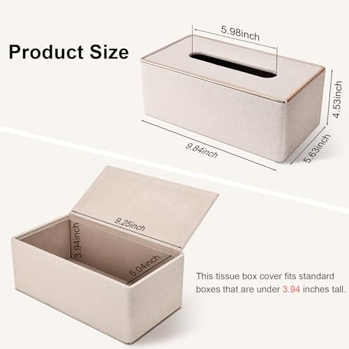 GORESE Tissue Box Cover, PU Leather Tissue Box Holder, Rectangular Tissue Box Covers for Kleenex, Napkin, Rectangle Tissue Holder for Bathroom Home Office 9.84"X5.23"X3.77" Beige - Image 2