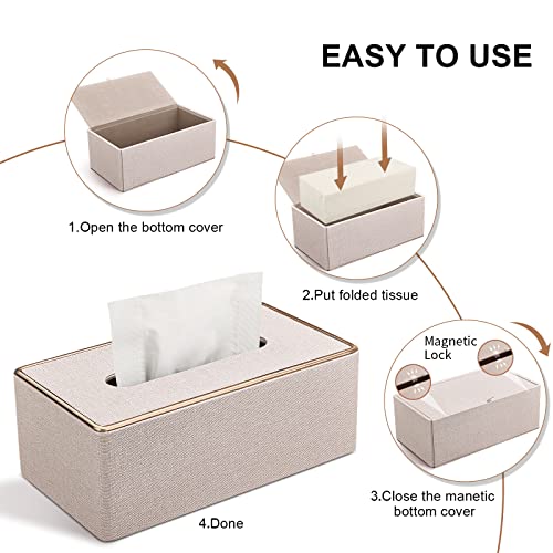 GORESE Tissue Box Cover, PU Leather Tissue Box Holder, Rectangular Tissue Box Covers for Kleenex, Napkin, Rectangle Tissue Holder for Bathroom Home Office 9.84"X5.23"X3.77" Beige - Image 5