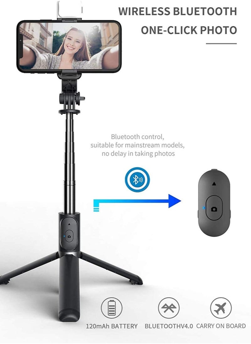 ELTRAZONE - Bluetooth Extendable Selfie Stick with Led Light Wireless Remote and Tripod Stand 104cm for All iPhone and Android Smartphone - Image 1