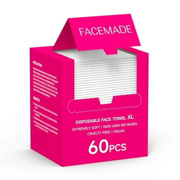 FACEMADE 60 Count Disposable Face Towels, 100% USDA Biobased Face Towelettes Disposable, Clean Facial Towels for Makeup and Clean Skin, Super Soft and Thick Dry Wipes Club - Image 1