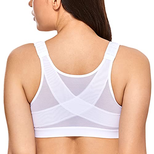 DELIMIRA Women's Full Coverage Front Closure Wire Free Back Support Posture Bra White 36B - Image 1