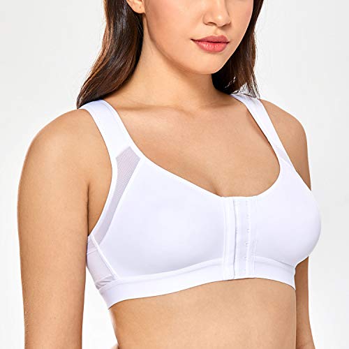 DELIMIRA Women's Full Coverage Front Closure Wire Free Back Support Posture Bra White 36B - Image 2