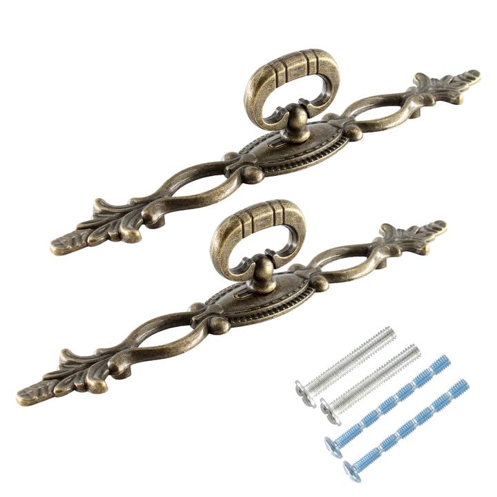 AUXBC 2PCS 6.3â€/160mm Antique Cabinet Drawer Pulls, Vintage Style Bronze Cabinet Handle Pulls Decorative Cabinet Knobs for Cupboard Cabinet, Dresser, Drawer, Wardrobe(3 mounting Hole) - Image 1