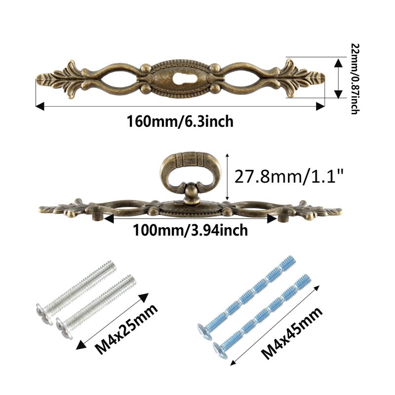AUXBC 2PCS 6.3â€/160mm Antique Cabinet Drawer Pulls, Vintage Style Bronze Cabinet Handle Pulls Decorative Cabinet Knobs for Cupboard Cabinet, Dresser, Drawer, Wardrobe(3 mounting Hole) - Image 2