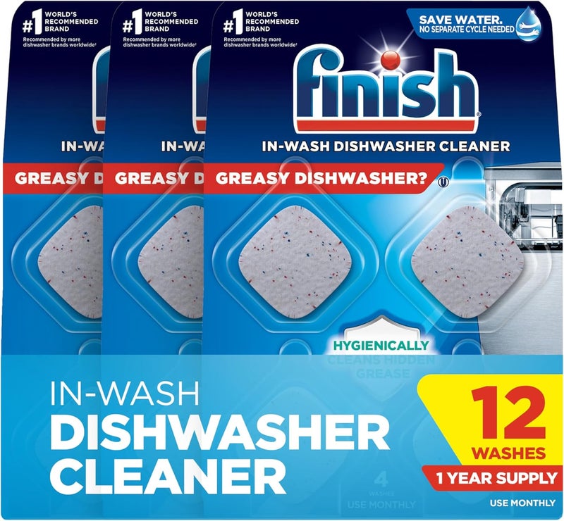 Dishwasher Cleaner Tablets, 12 count, Hygienically Cleans Hidden Grease, Use in Normal Cycle, Lemon Scented, 12 Month Supply - Image 1