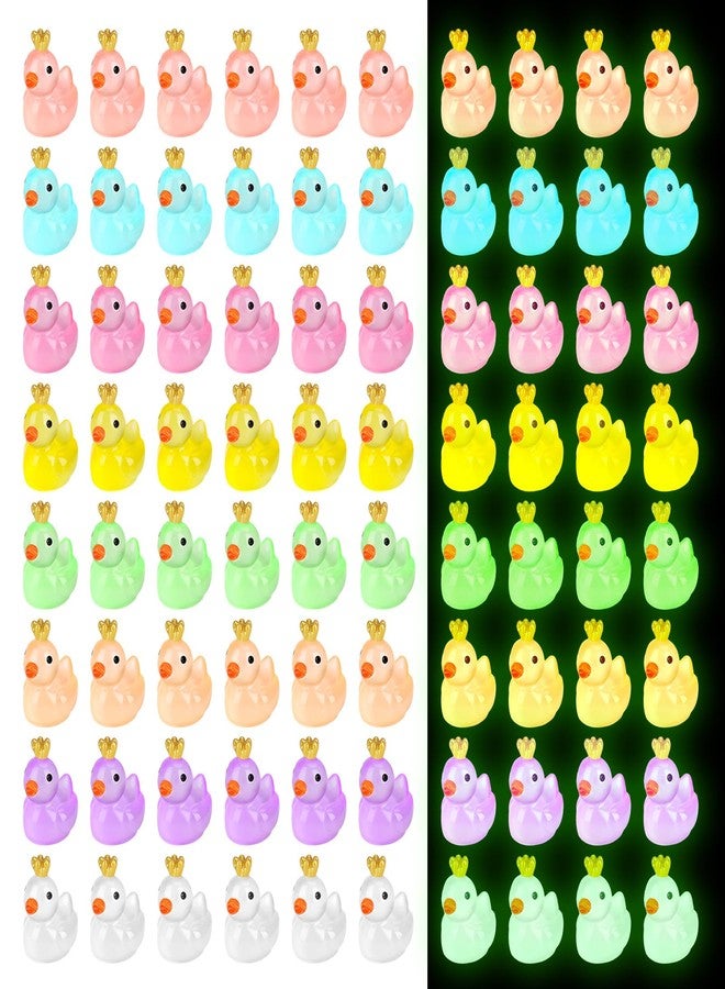 Fuyamp 120 Pieces Luminous Mini Resin Ducks with Crown Miniature Figures Micro Fairy Garden Landscape Aquarium Tiny Ducks Dollhouse Ornament Colorful Duck DIY Charms for Christmas Birthday Party - Image 1