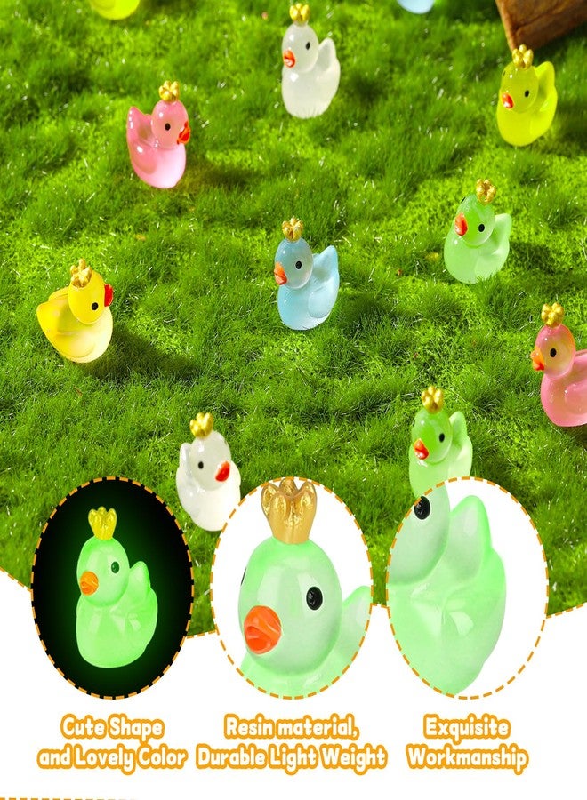 Fuyamp 120 Pieces Luminous Mini Resin Ducks with Crown Miniature Figures Micro Fairy Garden Landscape Aquarium Tiny Ducks Dollhouse Ornament Colorful Duck DIY Charms for Christmas Birthday Party - Image 3