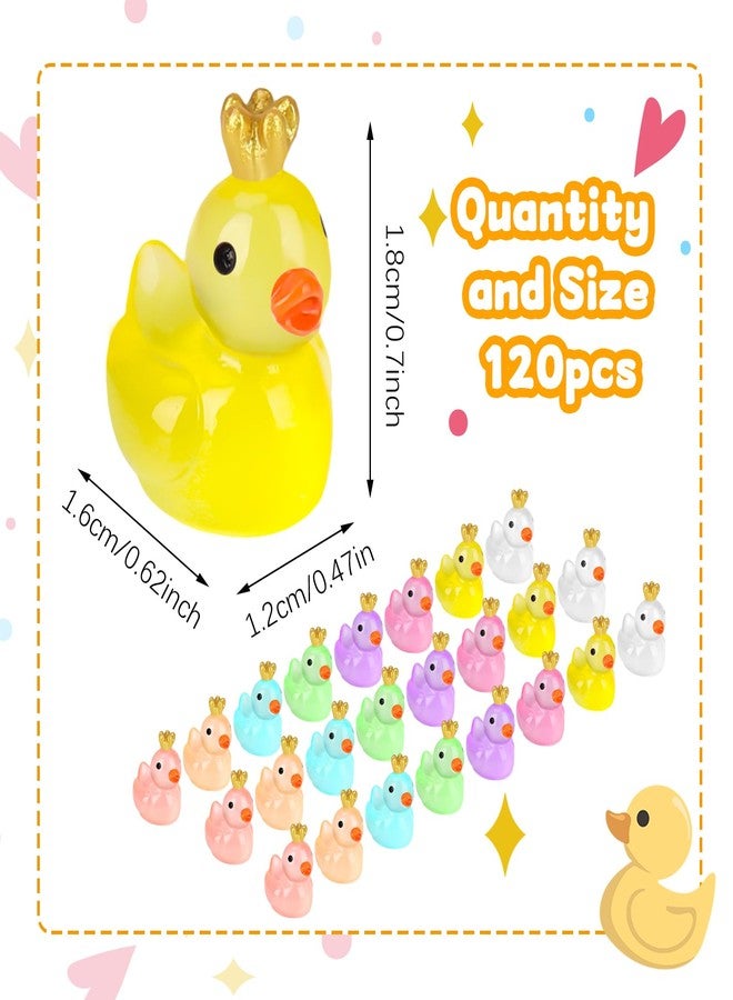 Fuyamp 120 Pieces Luminous Mini Resin Ducks with Crown Miniature Figures Micro Fairy Garden Landscape Aquarium Tiny Ducks Dollhouse Ornament Colorful Duck DIY Charms for Christmas Birthday Party - Image 2
