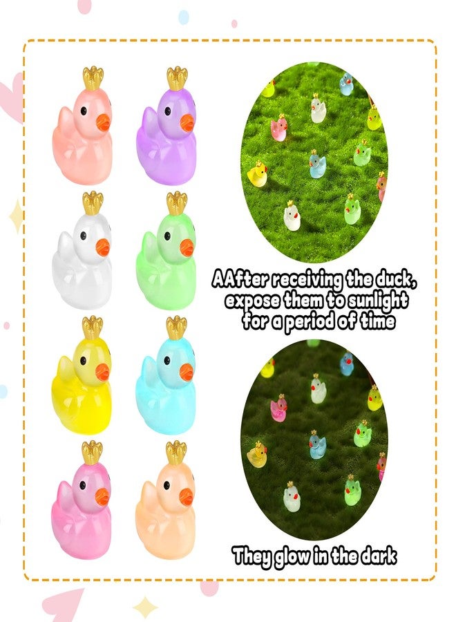 Fuyamp 120 Pieces Luminous Mini Resin Ducks with Crown Miniature Figures Micro Fairy Garden Landscape Aquarium Tiny Ducks Dollhouse Ornament Colorful Duck DIY Charms for Christmas Birthday Party - Image 4