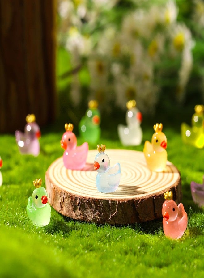 Fuyamp 120 Pieces Luminous Mini Resin Ducks with Crown Miniature Figures Micro Fairy Garden Landscape Aquarium Tiny Ducks Dollhouse Ornament Colorful Duck DIY Charms for Christmas Birthday Party - Image 5