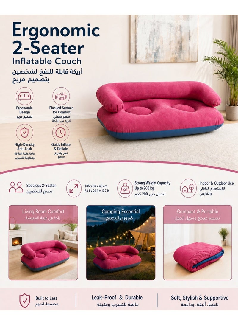 2-Seater Inflatable Couch with Armrests + Foldable Honeycomb Paper Stool with Cushion, Comfortable Seating Set, Lightweight Portable Durable Sofa for Home Living Room Camping Outdoor - Image 2