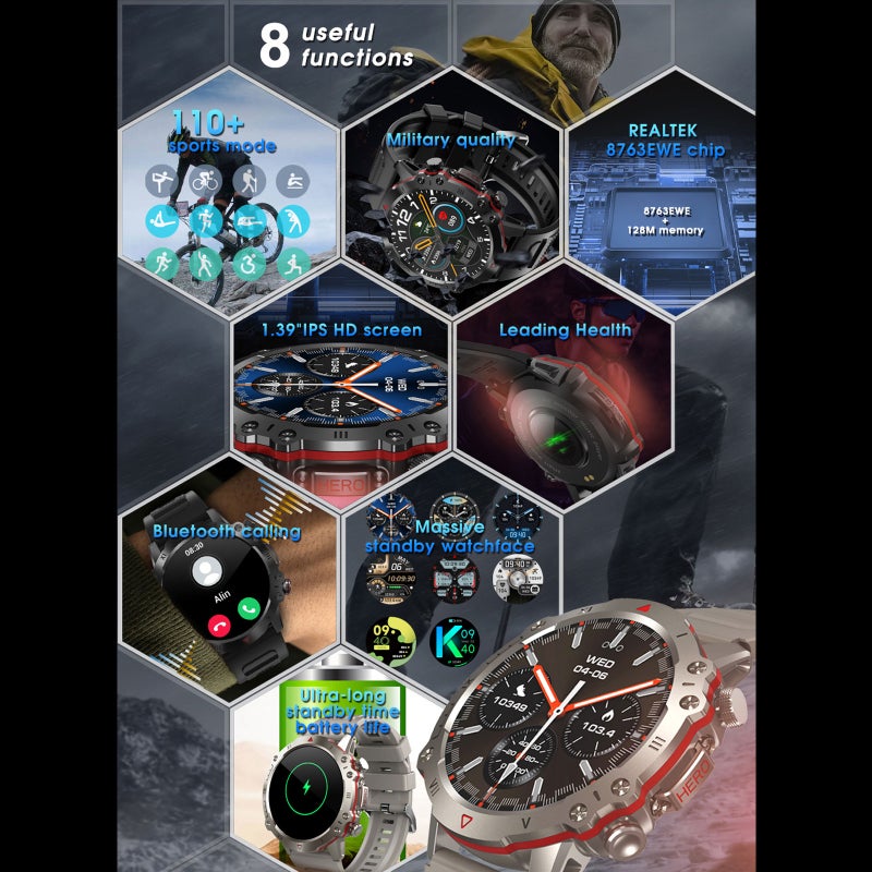 D12 Smart Bracelet Sports Watch 1.39-Inch IPS FullTouch Screen Fitness Tracker IP67 Waterproof  BT Call Blood Oxygen/Sleep/Heart Rate/Blood Pressure Monitor Multiple Sports Mode - Image 3