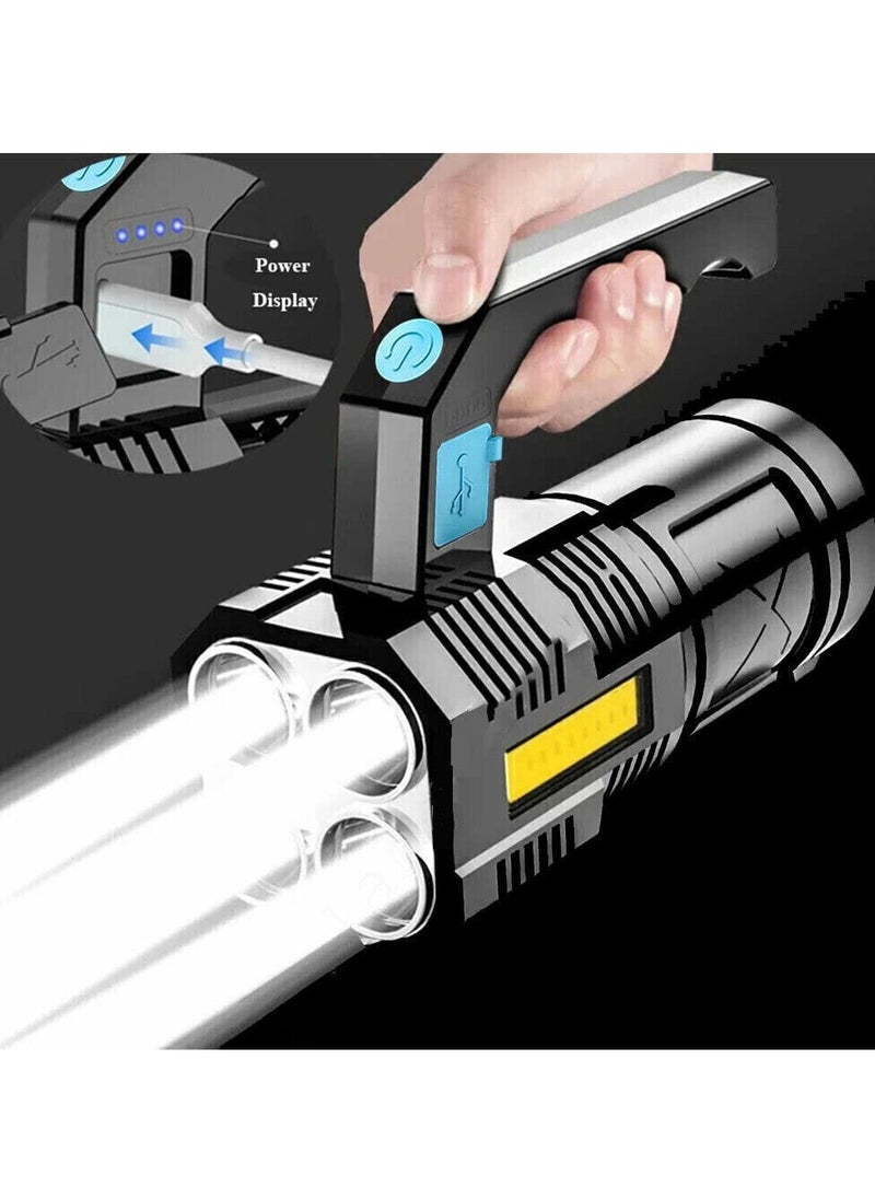 Excefore - led flashlight,LED Flashlight USB Rechargeable, High Lumens Tactical Light with Sidelight, 4X LED, Zoomable, Handheld Super Brightest Flashlights, Portable Torch for Outdoor - Image 1
