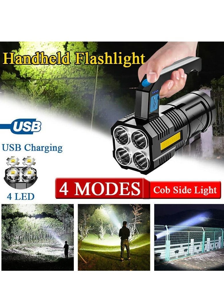 Excefore - led flashlight,LED Flashlight USB Rechargeable, High Lumens Tactical Light with Sidelight, 4X LED, Zoomable, Handheld Super Brightest Flashlights, Portable Torch for Outdoor - Image 1