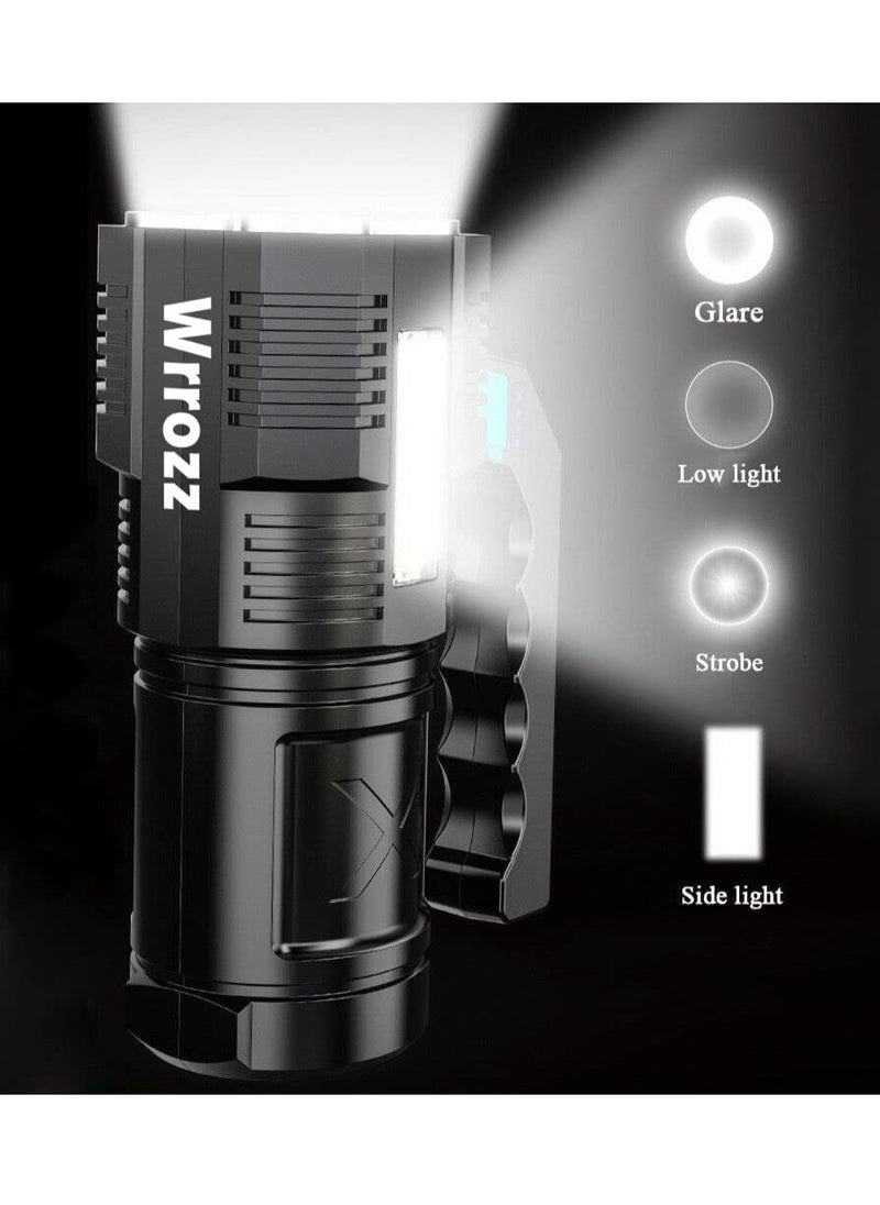 Excefore - led flashlight,LED Flashlight USB Rechargeable, High Lumens Tactical Light with Sidelight, 4X LED, Zoomable, Handheld Super Brightest Flashlights, Portable Torch for Outdoor - Image 1