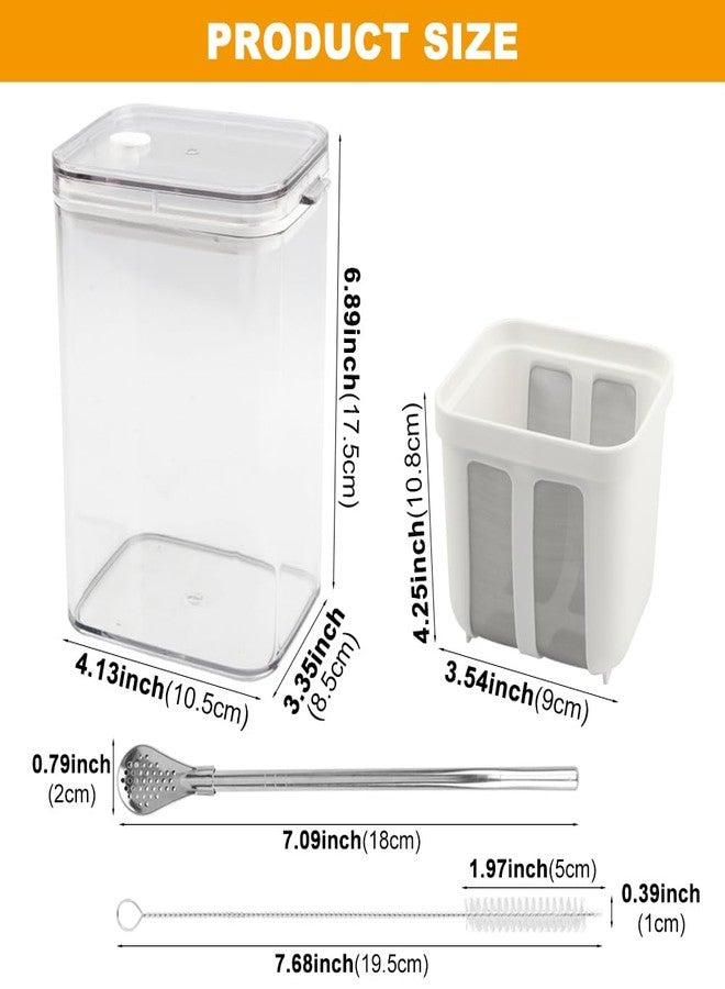 YOSINXU 1100ml Greek Yogurt Strainer with Straw Spoon & Brush, Multi Yoghurt Maker Strainer with Fine Mesh Bag & Lid Greek Yogurt Maler for Whey Separation,Fits Nut Milk,Juice,Kefir,Tofu - Image 4
