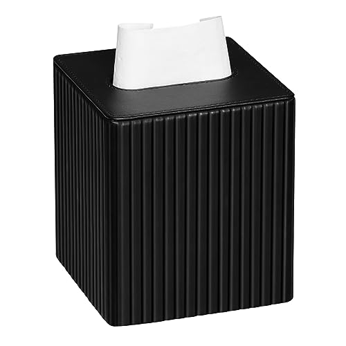 MEIBOOCH PU Leather Tissue Box Cover Square Tissue Box Holder with Magnetic Closure Black Stripe