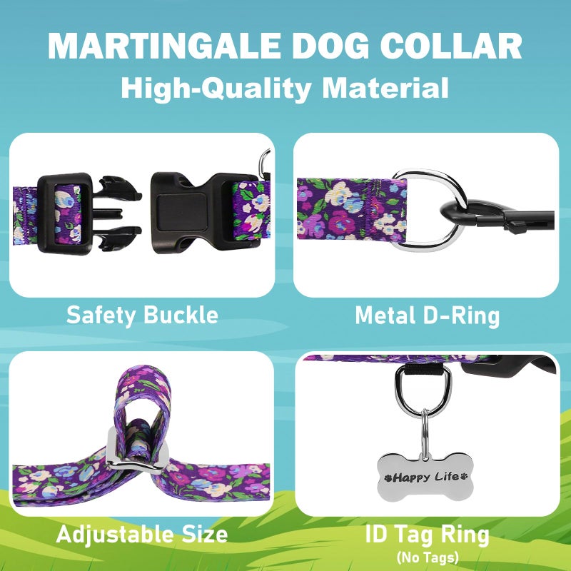 Fidohug Martingale Collar for Dogs with Buckle Floral No Pull Training Dog Collars (Purple Floral, Medium) - Image 3