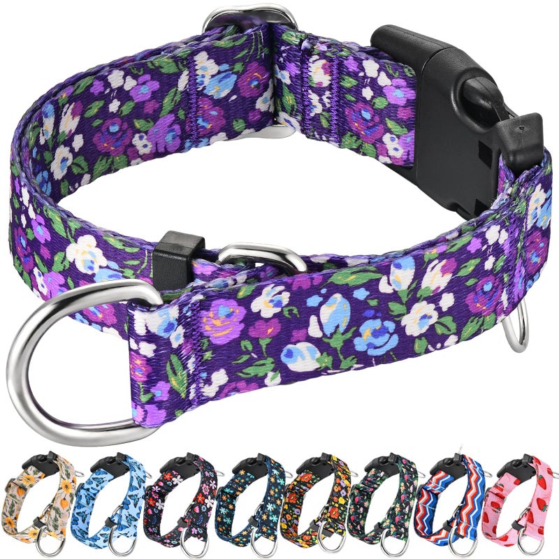 Fidohug Martingale Collar for Dogs with Buckle Floral No Pull Training Dog Collars (Purple Floral, Medium) - Image 1