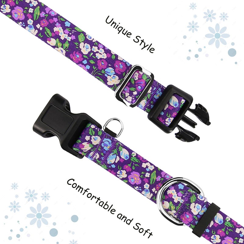 Fidohug Martingale Collar for Dogs with Buckle Floral No Pull Training Dog Collars (Purple Floral, Medium) - Image 2