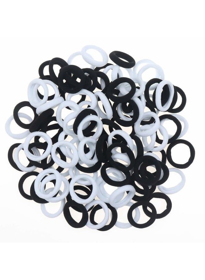 100 Pack Nylon Small Hair Ties Seamless Ponytail Holder Toddlers Girls' Hair Elastics (black and white)