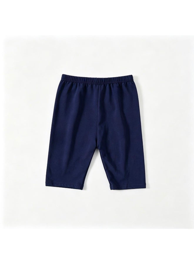 Lion Llama Girls' Navy Blue Capri Leggings | Soft Stretch Cotton Cropped Leggings