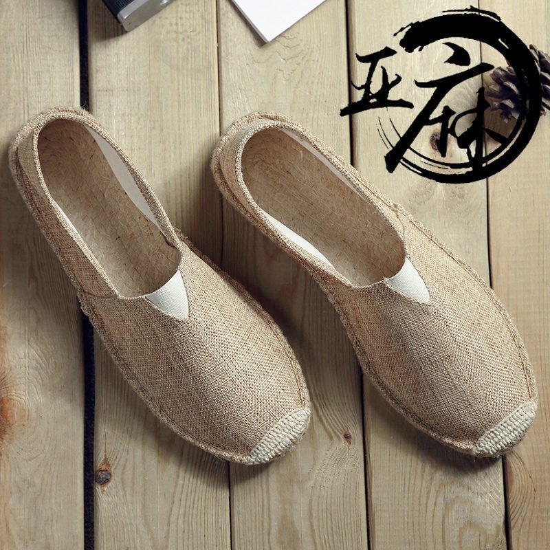 Linen Slip-On Fisherman Shoes for Men and Women - Breathable Woven Casual Canvas Shoes, Round Toe, Flat Heel, Unisex, Spring Summer Fall