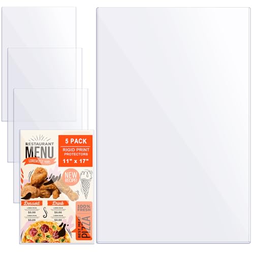 AKONEGE 5Pcs 11" x 17" Rigid Print Protectors Hard Plastic Sleeves for Prints, Menu Cover, Heavy Duty Sheet Poster Protectors Clear Plastic Sleeves for Paper Photos Documents Magazines, Vertical - Image 1