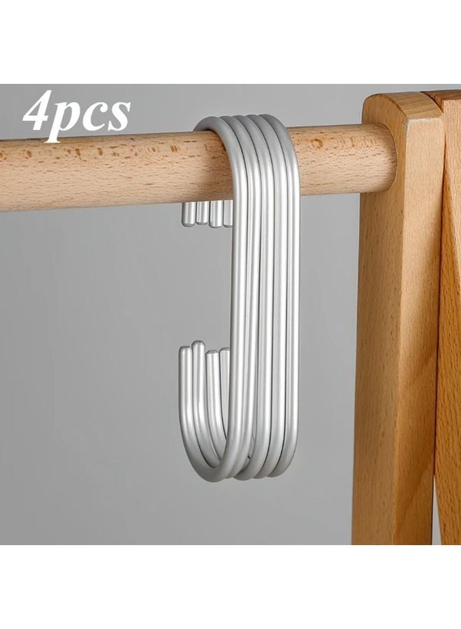 4 قطع من الخطافات الفضية على شكل حرف C للتخزين المنزلي وتنظيم الملابس - Image 1